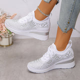 Baskets à strass brillantes, à lacets tendance, compensées pour femmes