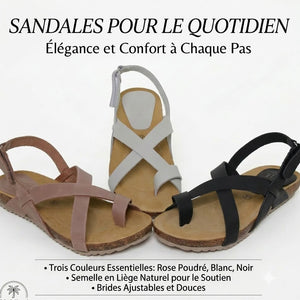 Sandale en cuir pour femme avec compensée basse de 2,5 cm et semelle intérieure rembourrée
