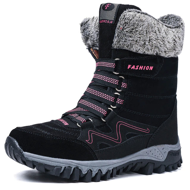 Bottes D'hiver Femme En Cuir Et Laine - Chaudes, Confortables, Talon Bloc 4 Cm, Style Décontracté - 1