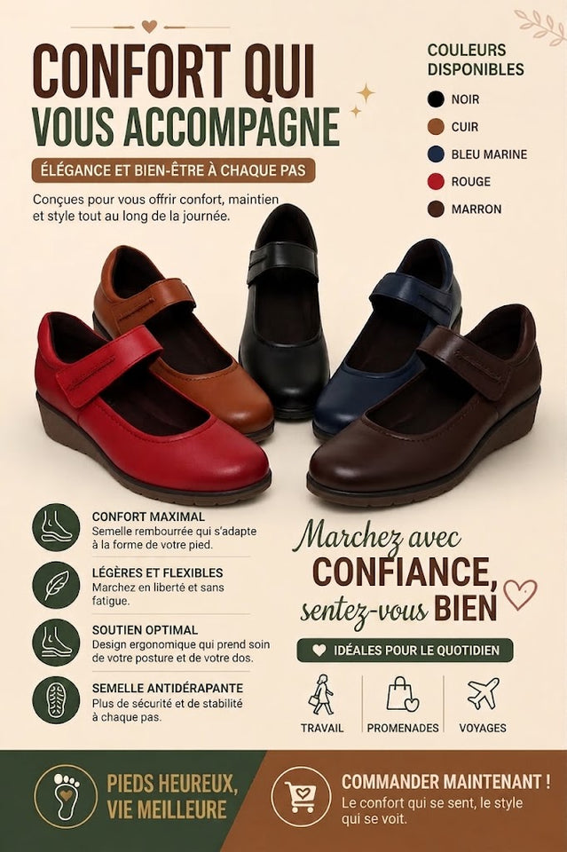 Chaussures en Cuir pour Femme – Élégance, Confort et Semelle Compensée 4 cm