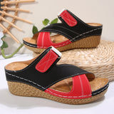 Chaussures légères à talon compensé avec bande Velcro, multicolores