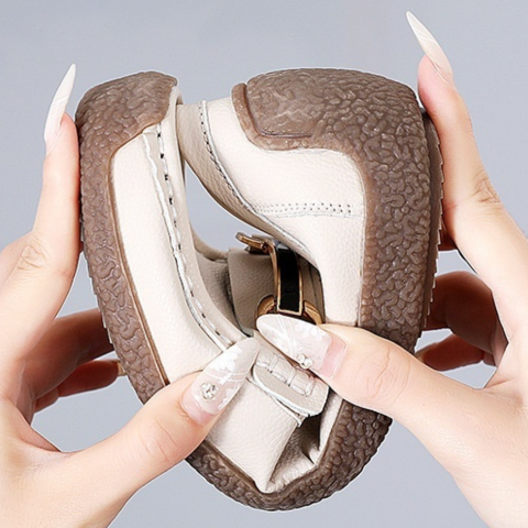 mocassins élégants et polyvalents avec boucle en métal pour femme