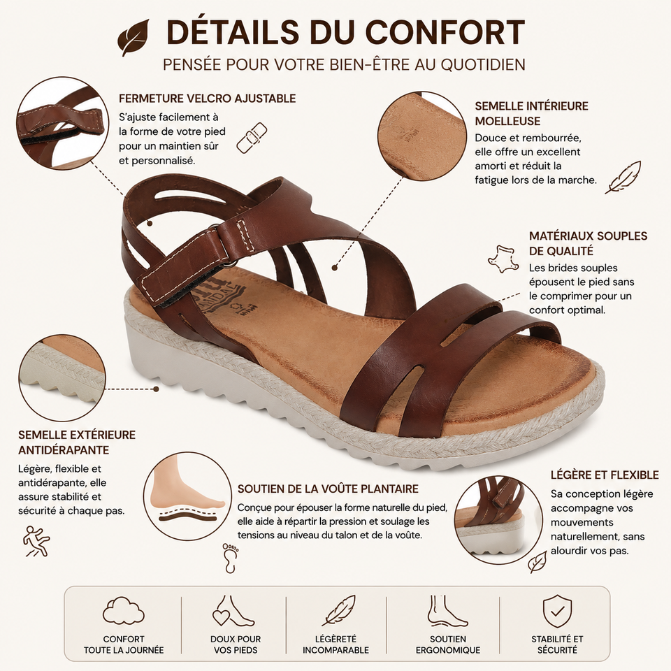 Sandale compensée confortable à brides croisées – Semelle ergonomique, talon de 3,5 cm et maintien optimal