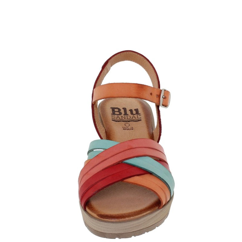 Sandales compensées femme en cuir multicolore – Talon 4,5 cm