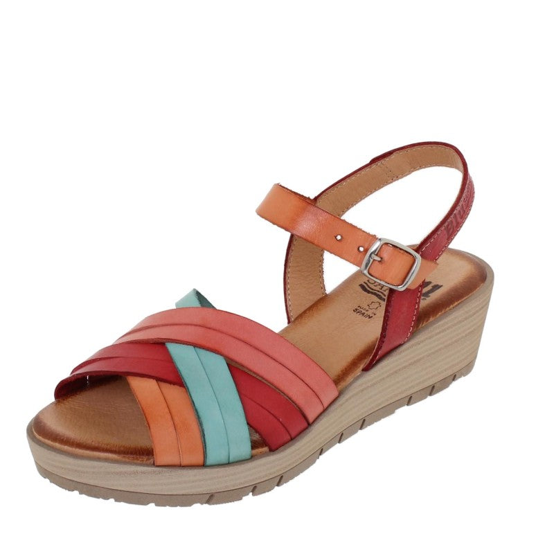 Sandales compensées femme en cuir multicolore – Talon 4,5 cm