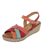 Sandales compensées femme en cuir multicolore – Talon 4,5 cm