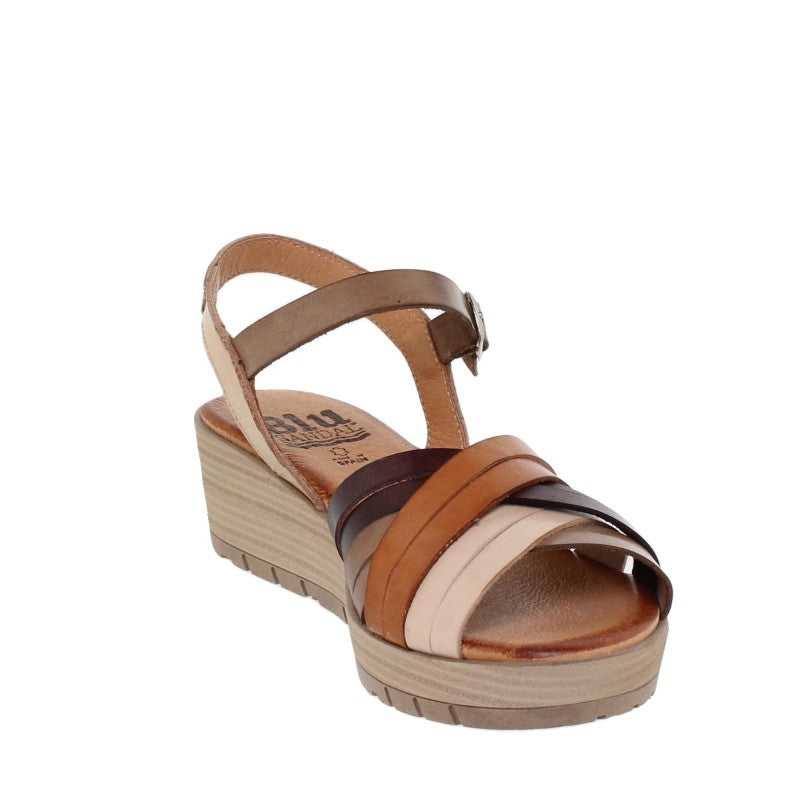 Sandales compensées femme en cuir multicolore – Talon 4,5 cm