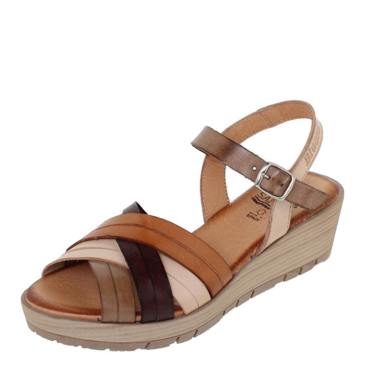 Sandales compensées femme en cuir multicolore – Talon 4,5 cm