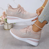 Baskets à strass brillantes, à lacets tendance, compensées pour femmes