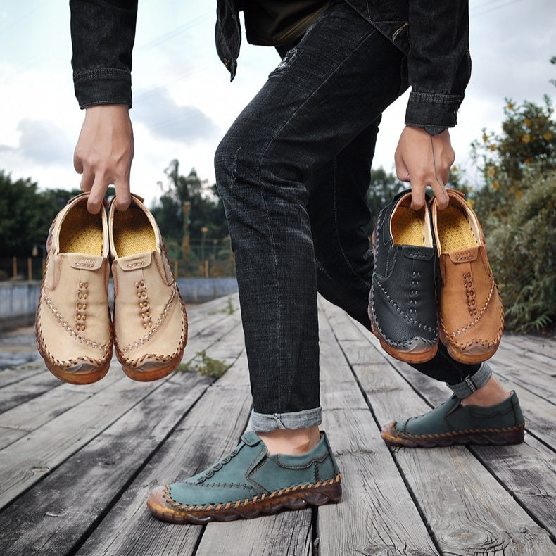 Chaussures casual à enfiler en cuir renforcé ultra-fin avec semelle gommino