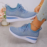 Baskets à strass brillantes, à lacets tendance, compensées pour femmes