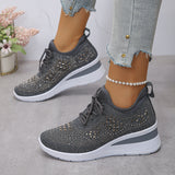Baskets à strass brillantes, à lacets tendance, compensées pour femmes
