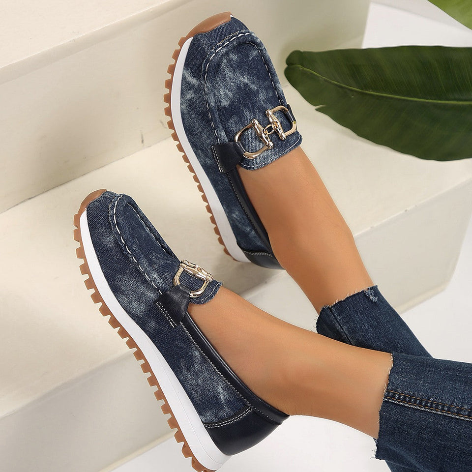 Chaussures décontractées à semelle épaisse et boucle métallique