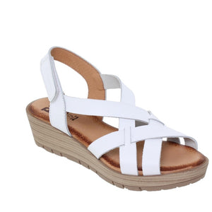 Sandales compensées femme en cuir – Multi-cuir & Blanc