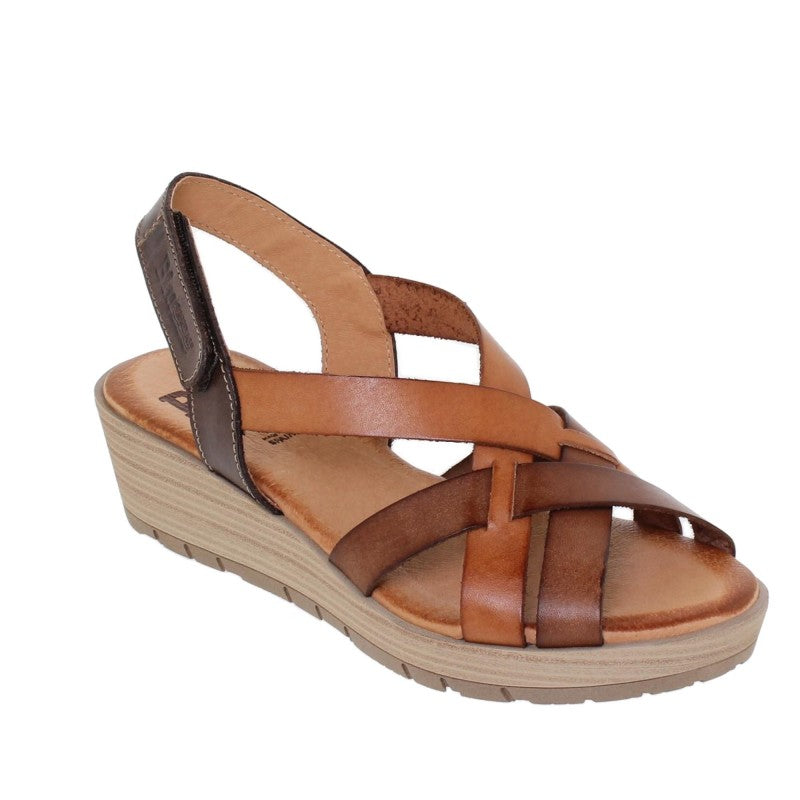 Sandales compensées femme en cuir – Multi-cuir & Blanc