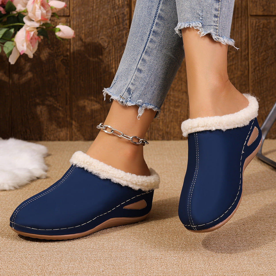 Chaussons en peluche tendance à semelle compensée pour femme