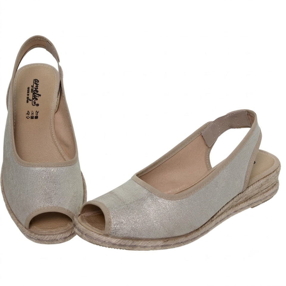 Sandales femme compensées à brillance platine
