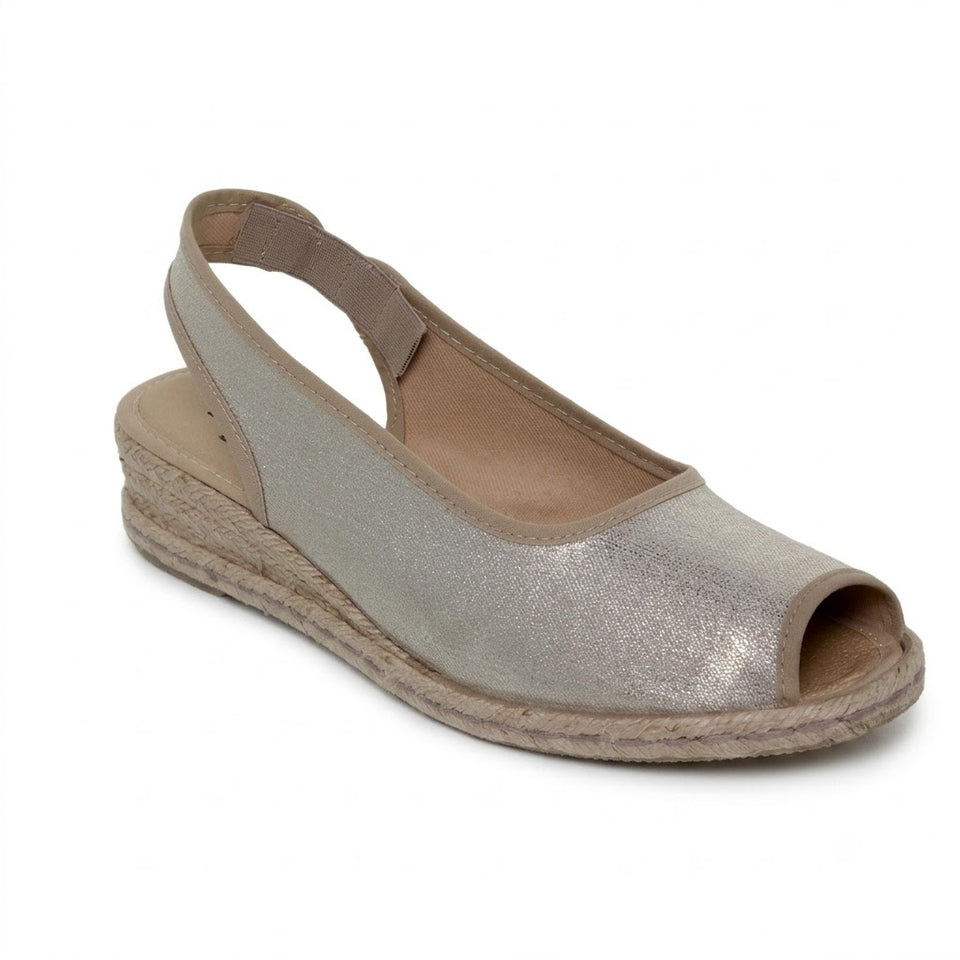 Sandales femme compensées à brillance platine