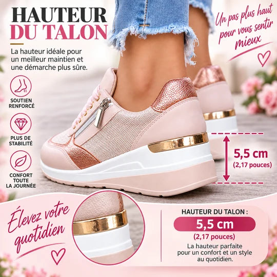 Baskets Femme à Lacets avec Zip Latéral – Semelle Épaisse
