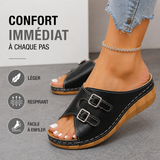 Sandales compensées à boucles d'été, à bout ouvert, avec semelle compensée