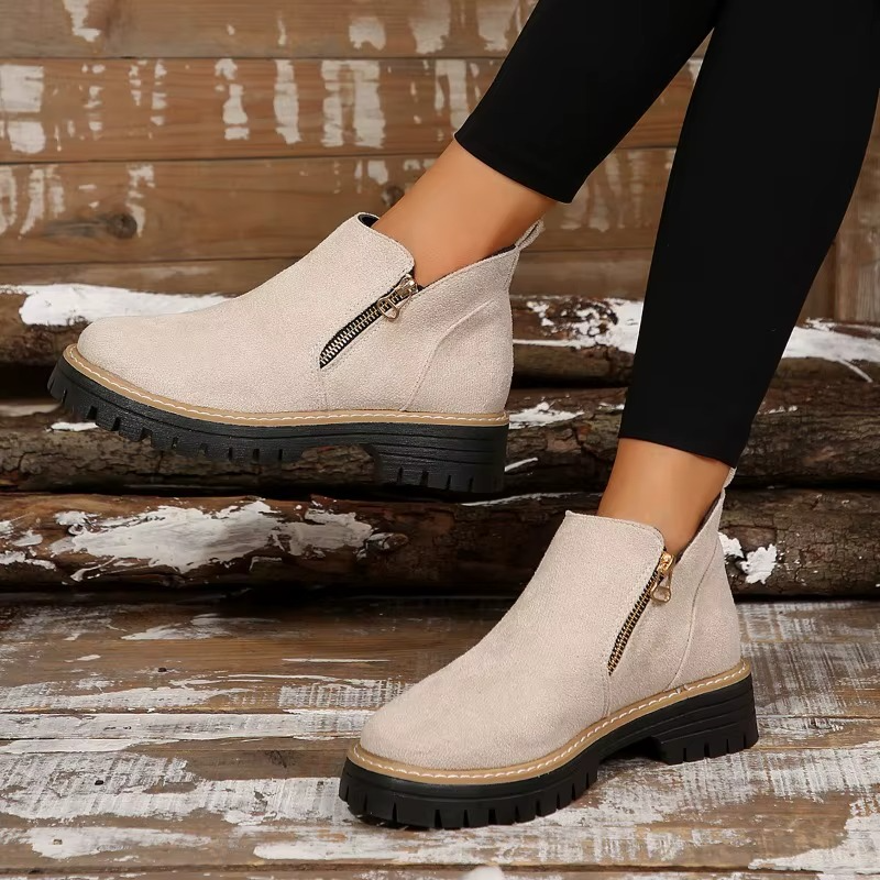 Bottines Femme Tendances Confortables avec Semelle Épaisse et Bout Rond