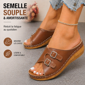 Sandales compensées à boucles d'été, à bout ouvert, avec semelle compensée