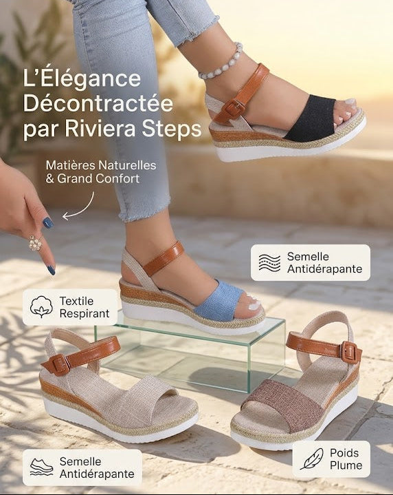 Nouveau modèle de sandales compensées décontractées pour femme, légères, à bride à la cheville et semelle en jute, style « fishmouth »