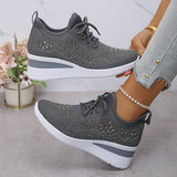 Baskets à strass brillantes, à lacets tendance, compensées pour femmes