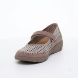 Chaussures compensées femme en textile – Blanc & Taupe