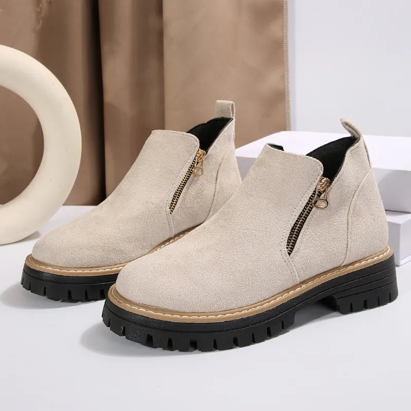 Bottines Femme Tendances Confortables avec Semelle Épaisse et Bout Rond
