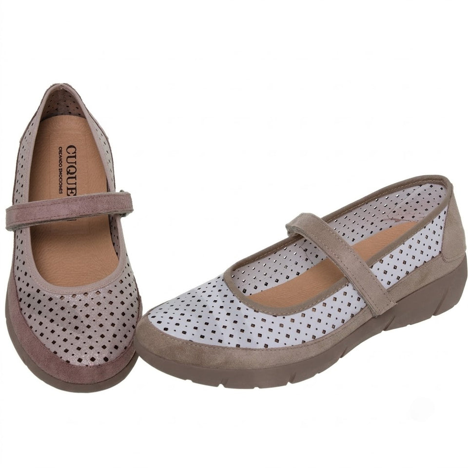 Chaussures compensées femme en textile – Blanc & Taupe