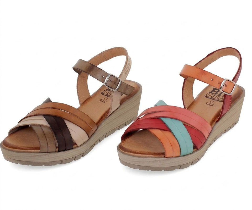 Sandales compensées femme en cuir multicolore – Talon 4,5 cm