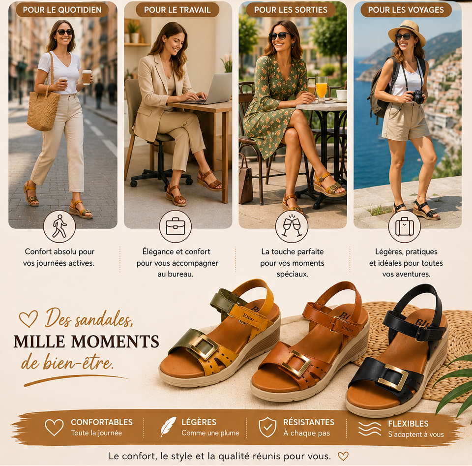 Sandales confortables en cuir pour femme avec bride réglable