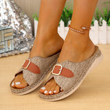 Sandales compensées à boucles d'été, à bout ouvert, avec semelle compensée