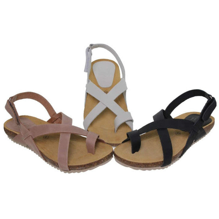 Sandale en cuir pour femme avec compensée basse de 2,5 cm et semelle intérieure rembourrée