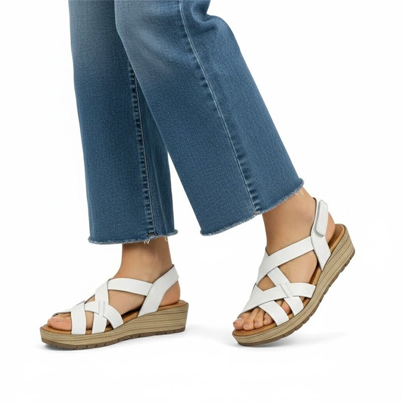 Sandales compensées femme en cuir – Multi-cuir & Blanc