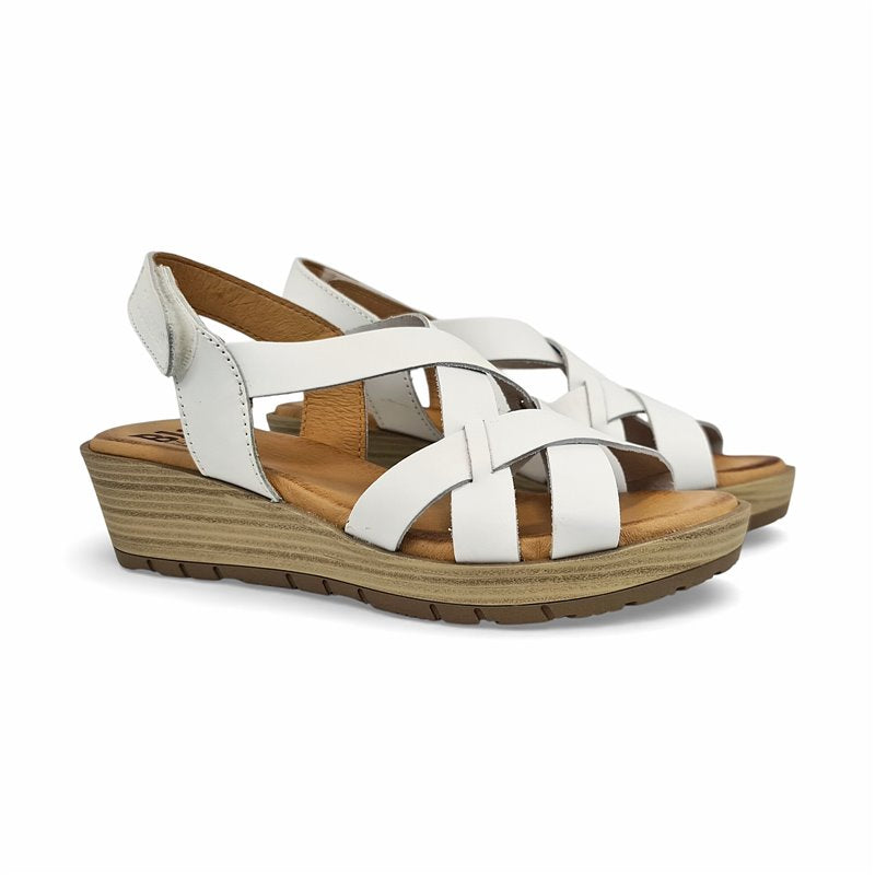 Sandales compensées femme en cuir – Multi-cuir & Blanc