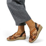 Sandales compensées femme en cuir – Multi-cuir & Blanc