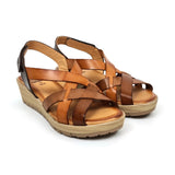 Sandales compensées femme en cuir – Multi-cuir & Blanc