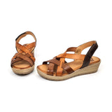 Sandales compensées femme en cuir – Multi-cuir & Blanc