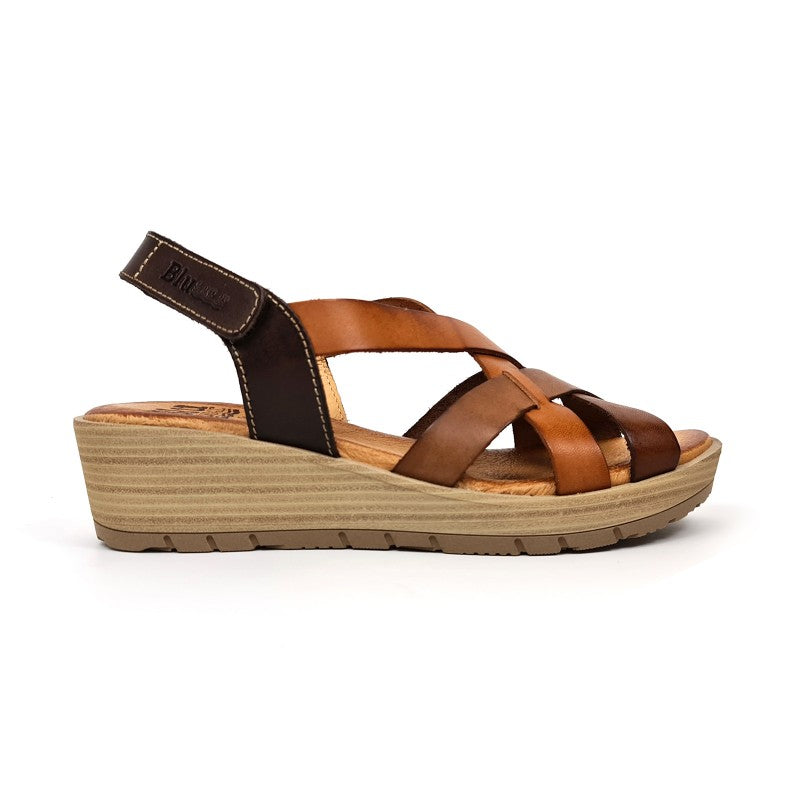 Sandales compensées femme en cuir – Multi-cuir & Blanc